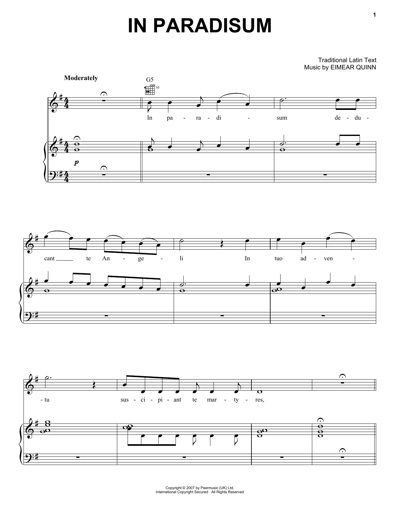 Eimear Quinn In Paradisum Sheet Music Notes & Chords for Piano, Vocal & Guitar (Right-Hand Melody) - Download or Print PDF