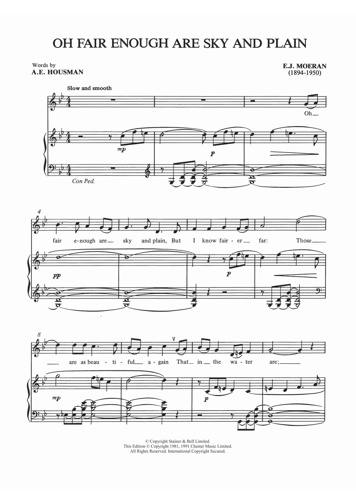 E.J. Moeran Oh Fair Enough Are Sky And Plain Sheet Music Notes & Chords for Piano, Vocal & Guitar - Download or Print PDF