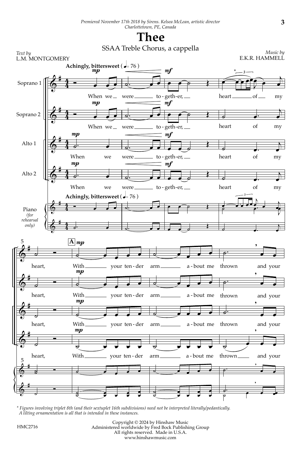 E.K.R. Hammell Thee Sheet Music Notes & Chords for SSAA Choir - Download or Print PDF