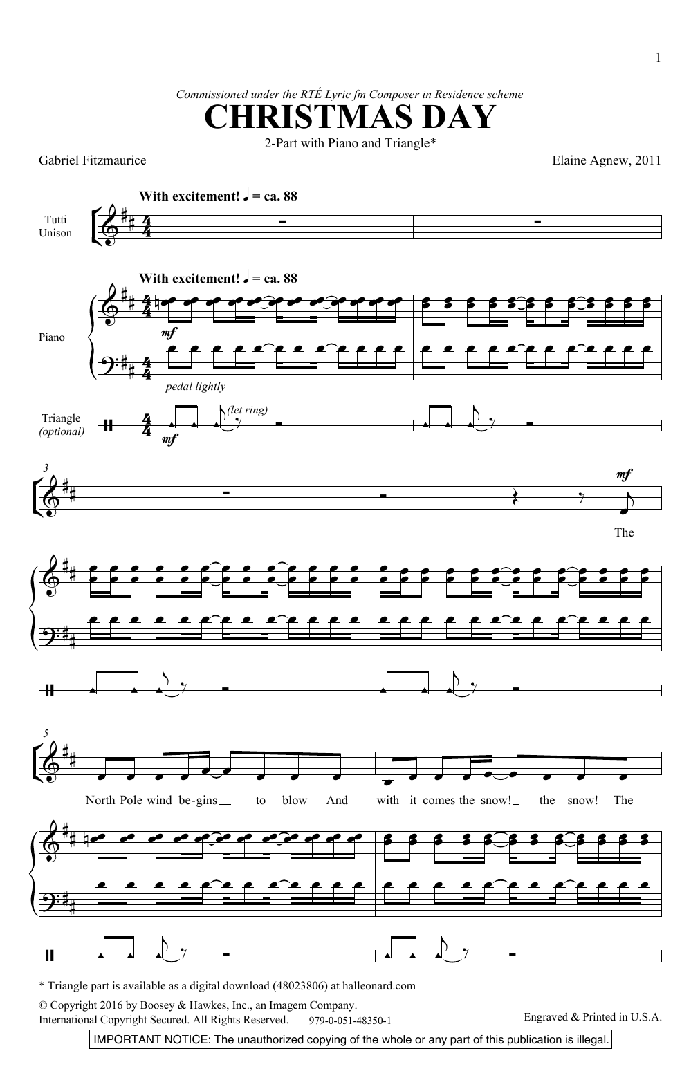 Elaine Agnew Christmas Day Sheet Music Notes & Chords for Unison Choral - Download or Print PDF