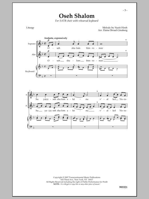 Elaine Broad-Ginsberg Oseh Shalom Sheet Music Notes & Chords for Choral - Download or Print PDF
