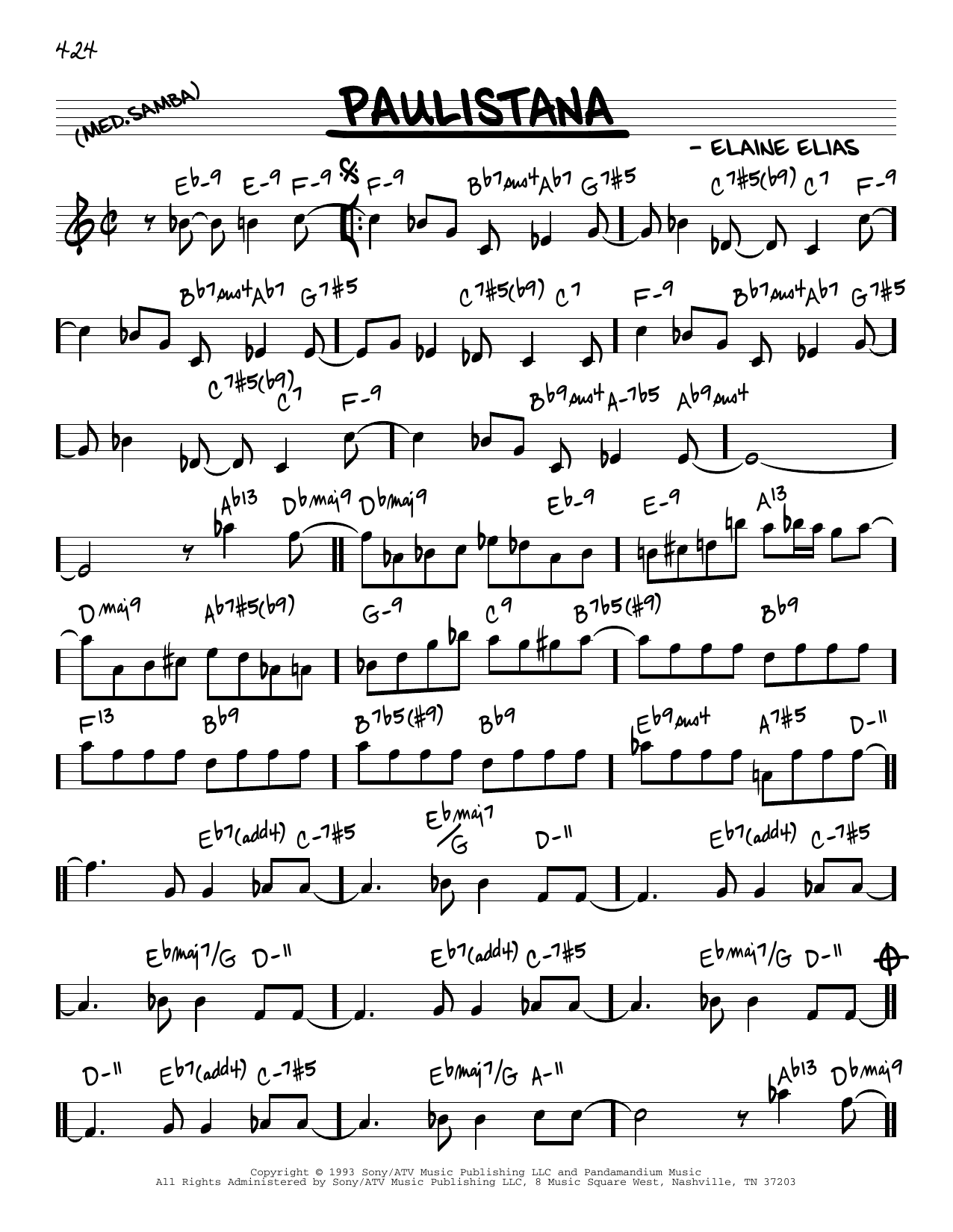 Elaine Elias Paulistana Sheet Music Notes & Chords for Real Book – Melody & Chords - Download or Print PDF Elaine Elias Paulistana Sheet Music Notes & Chords for Real Book – Melody & Chords - Download or Print PDF