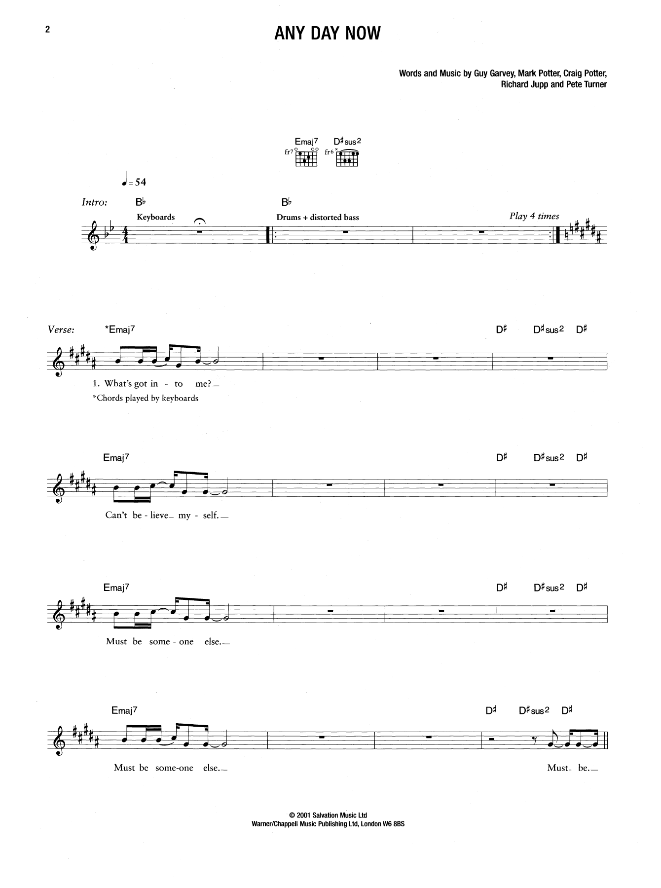 Elbow Any Day Now Sheet Music Notes & Chords for Guitar Tab - Download or Print PDF