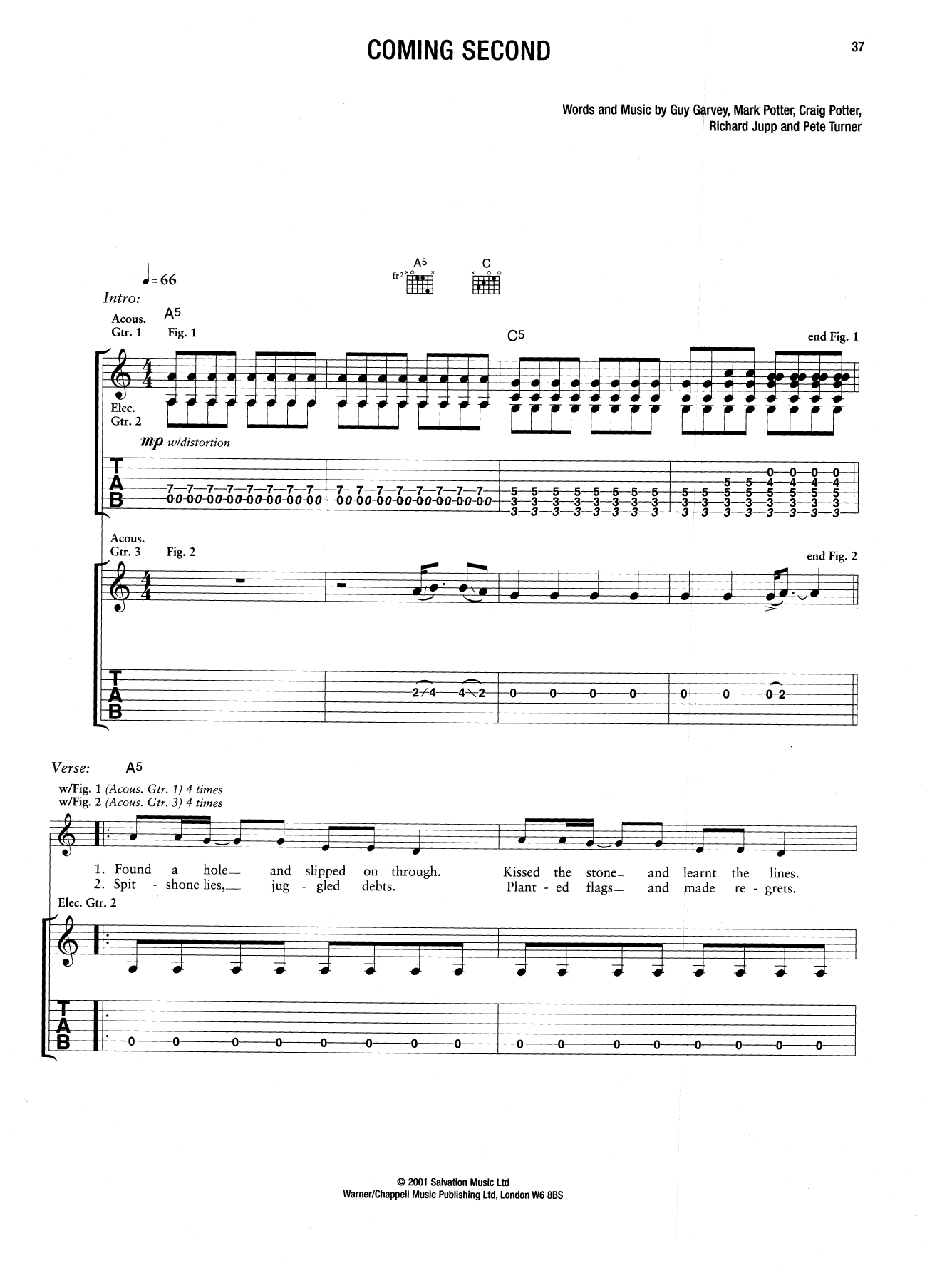 Elbow Coming Second Sheet Music Notes & Chords for Guitar Tab - Download or Print PDF