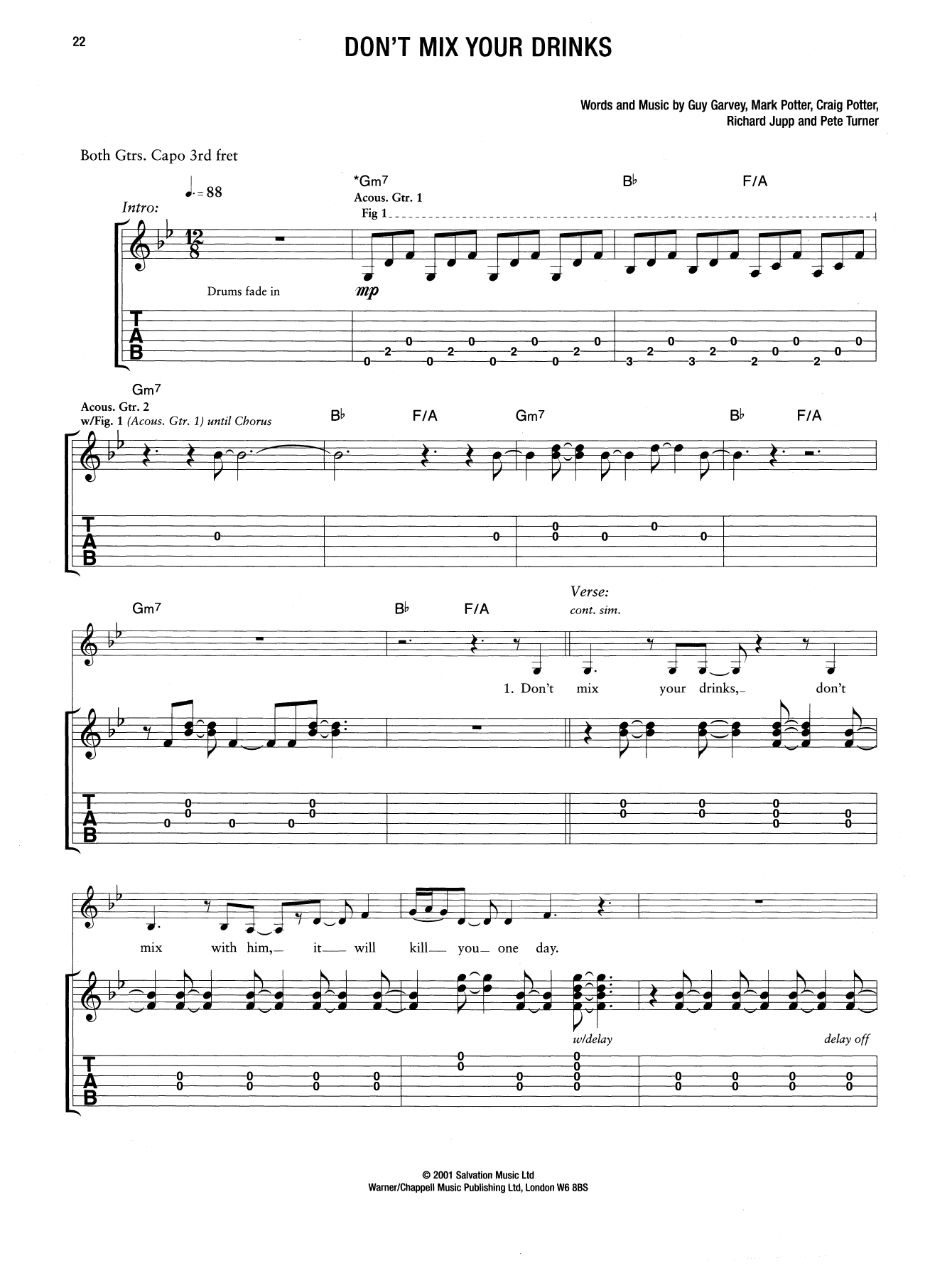 Elbow Don't Mix Your Drinks Sheet Music Notes & Chords for Guitar Tab - Download or Print PDF