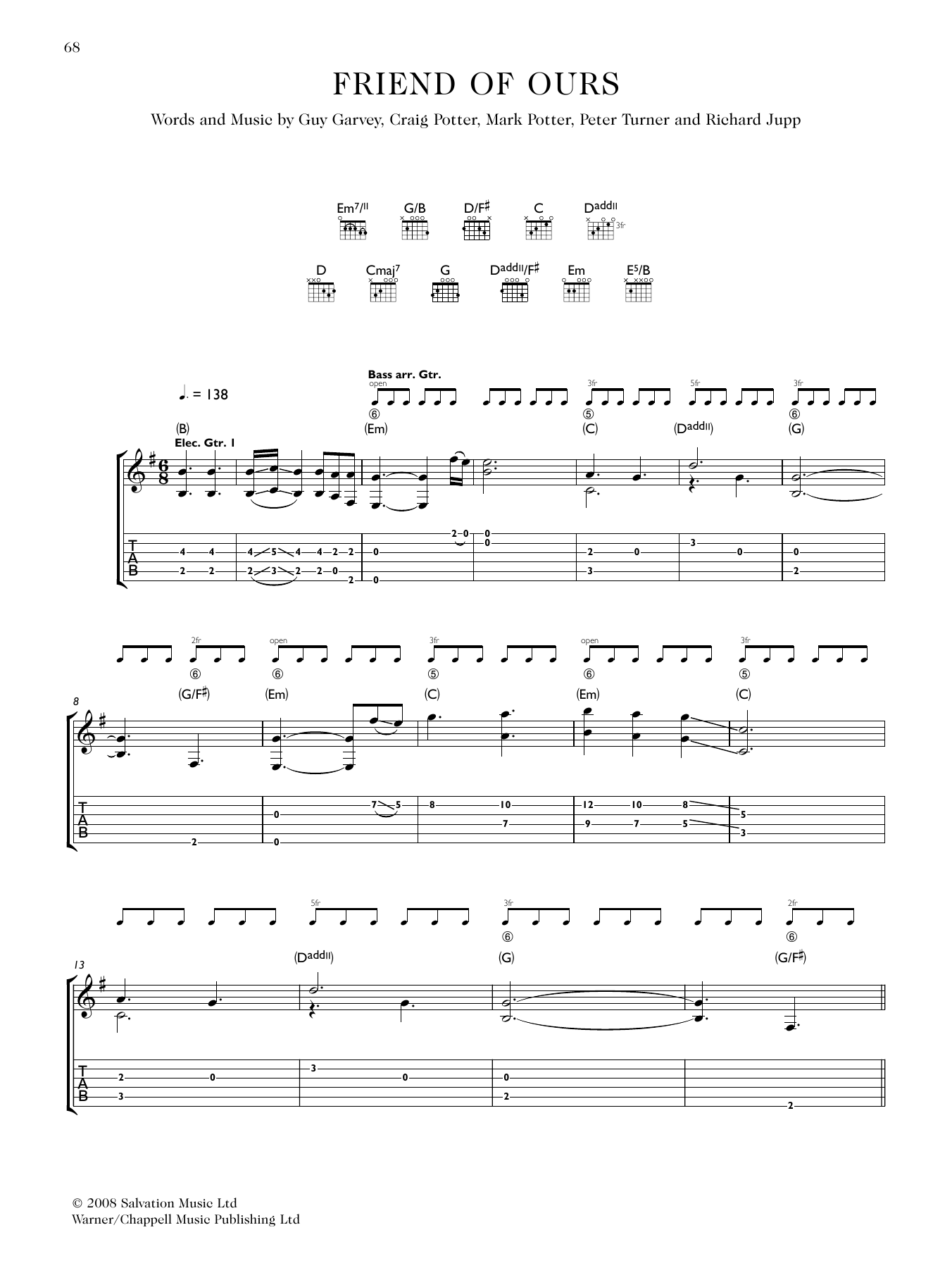 Elbow Friend Of Ours Sheet Music Notes & Chords for Guitar Tab - Download or Print PDF
