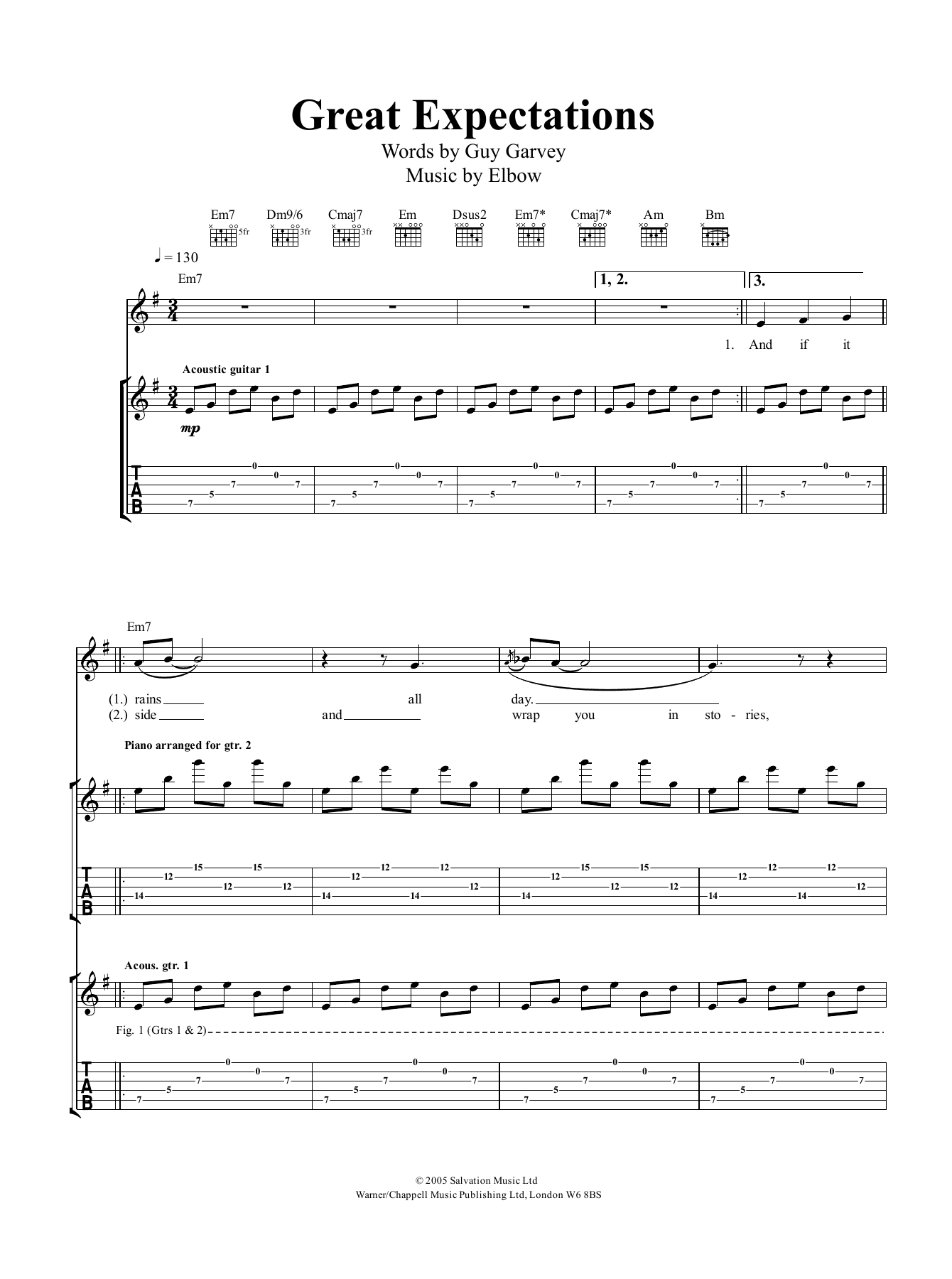 Elbow Great Expectations Sheet Music Notes & Chords for Guitar Tab - Download or Print PDF