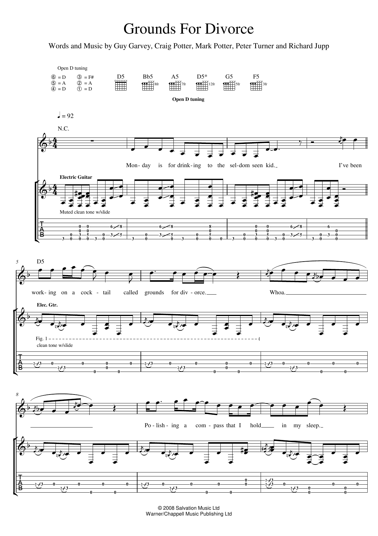 Elbow Grounds For Divorce Sheet Music Notes & Chords for Guitar Tab - Download or Print PDF
