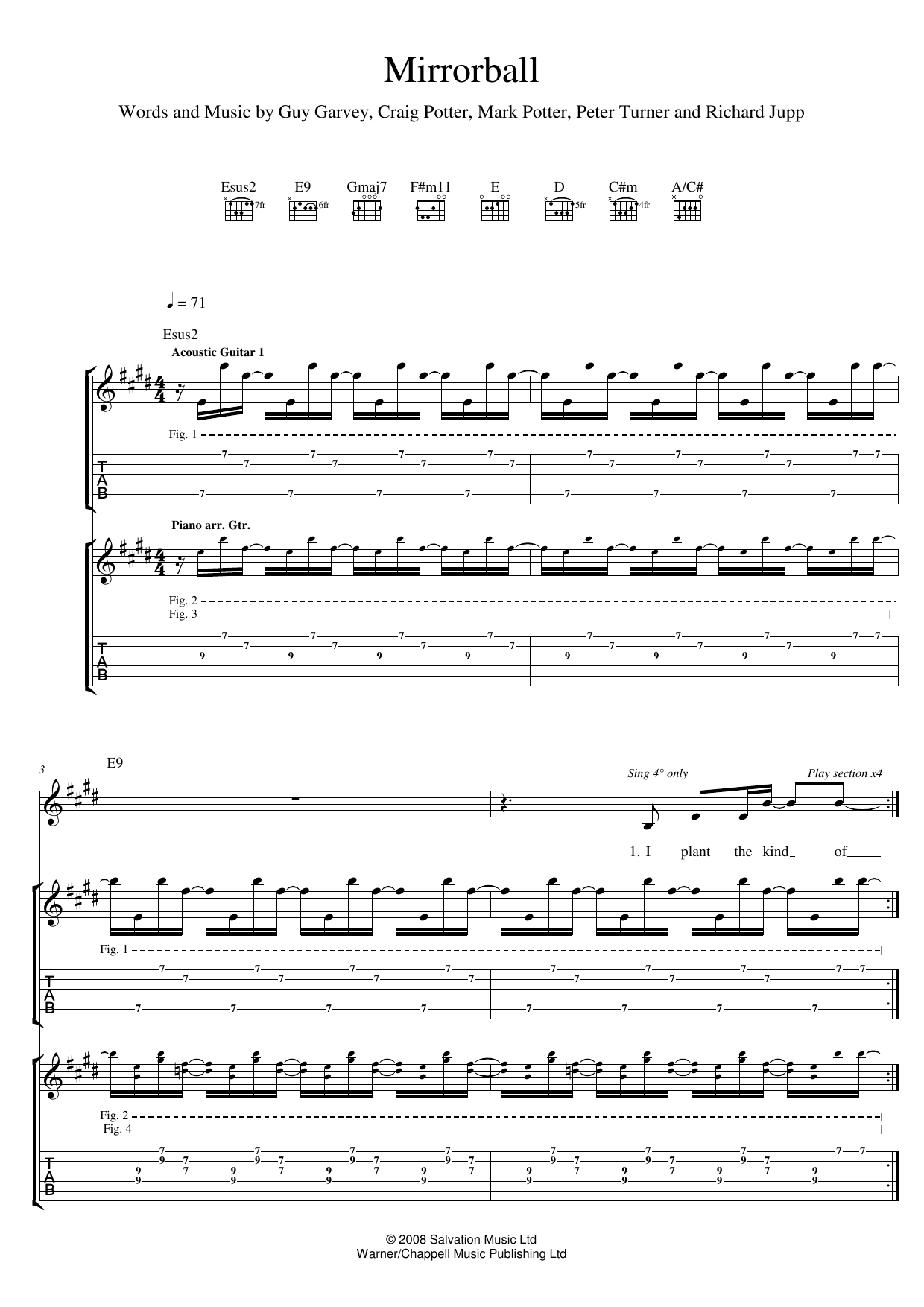Elbow Mirrorball Sheet Music Notes & Chords for Guitar Tab - Download or Print PDF