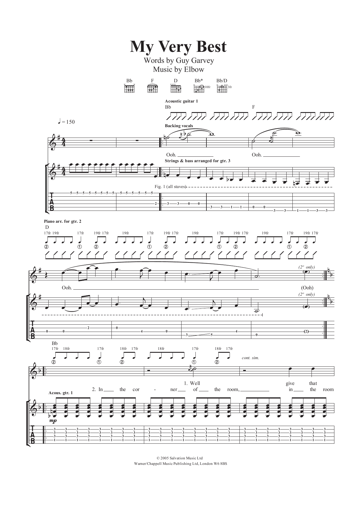 Elbow My Very Best Sheet Music Notes & Chords for Guitar Tab - Download or Print PDF