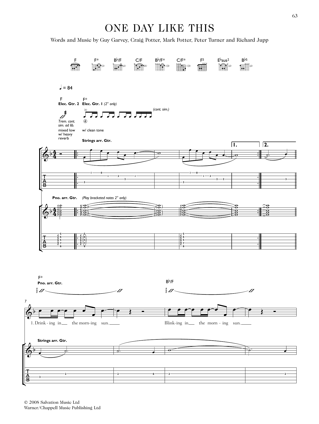 Elbow One Day Like This Sheet Music Notes & Chords for Guitar Tab - Download or Print PDF
