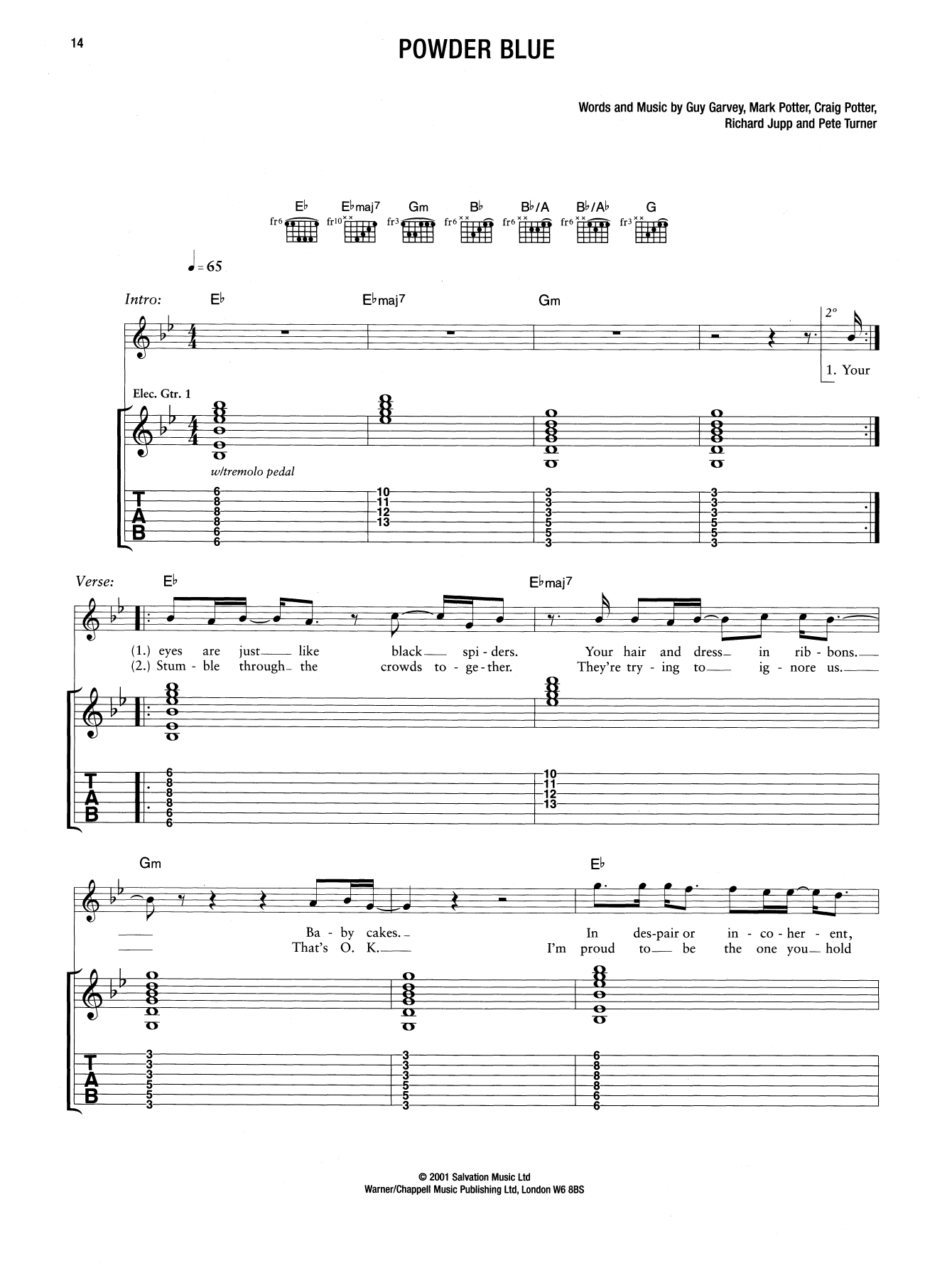 Elbow Powder Blue Sheet Music Notes & Chords for Guitar Tab - Download or Print PDF