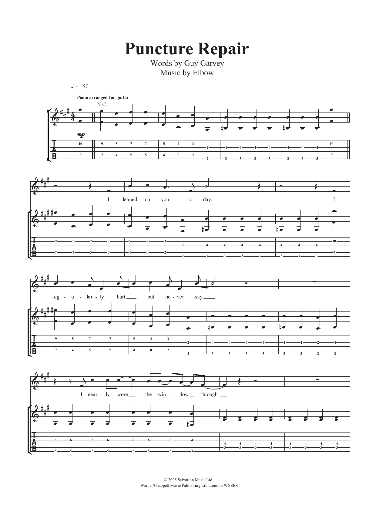 Elbow Puncture Repair Sheet Music Notes & Chords for Guitar Tab - Download or Print PDF