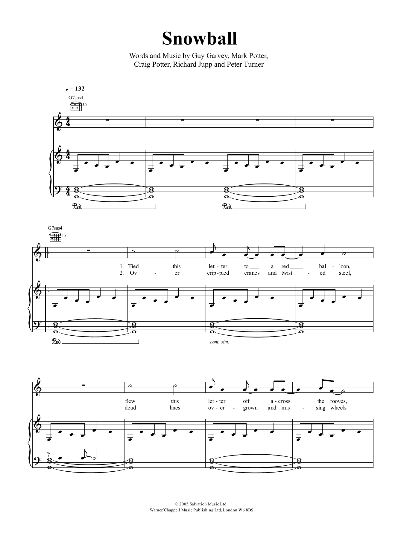 Elbow Snowball Sheet Music Notes & Chords for Piano, Vocal & Guitar (Right-Hand Melody) - Download or Print PDF