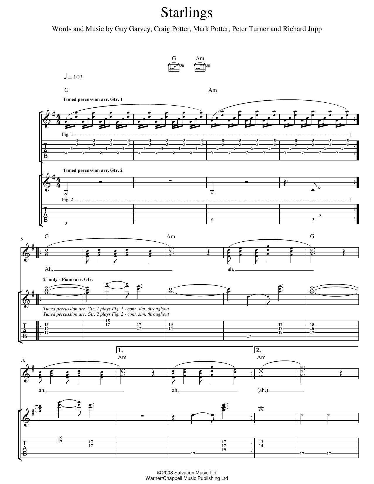 Elbow Starlings Sheet Music Notes & Chords for Guitar Tab - Download or Print PDF