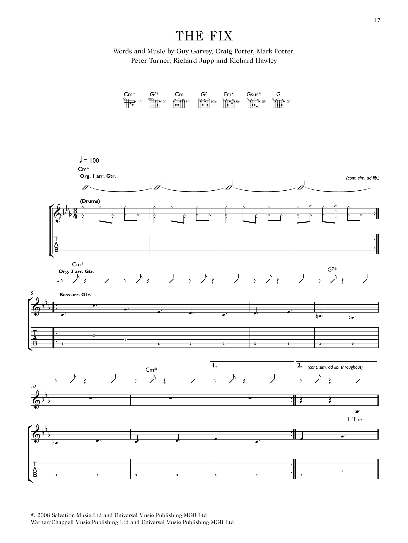 Elbow The Fix (featuring Richard Hawley) Sheet Music Notes & Chords for Guitar Tab - Download or Print PDF