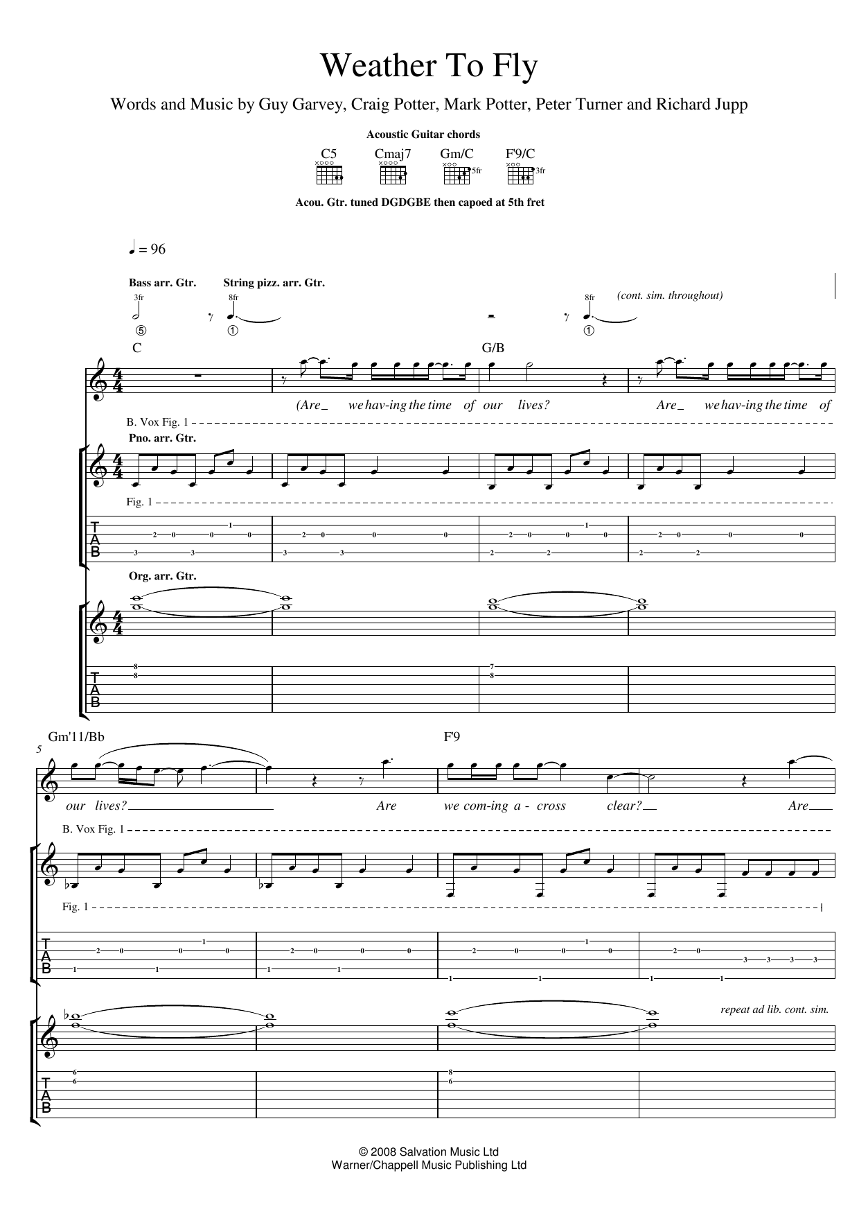 Elbow Weather To Fly Sheet Music Notes & Chords for Guitar Tab - Download or Print PDF