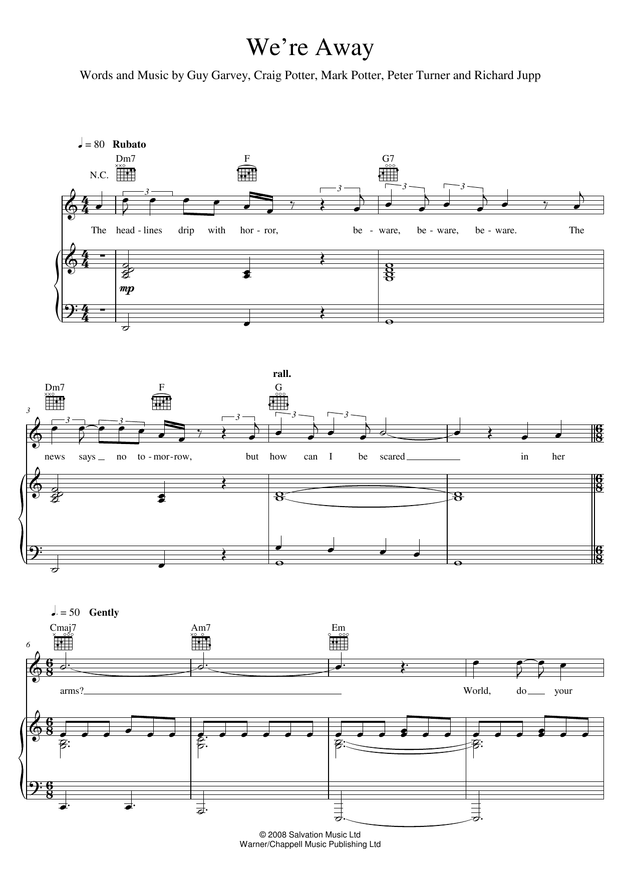 Elbow We're Away Sheet Music Notes & Chords for Piano, Vocal & Guitar (Right-Hand Melody) - Download or Print PDF