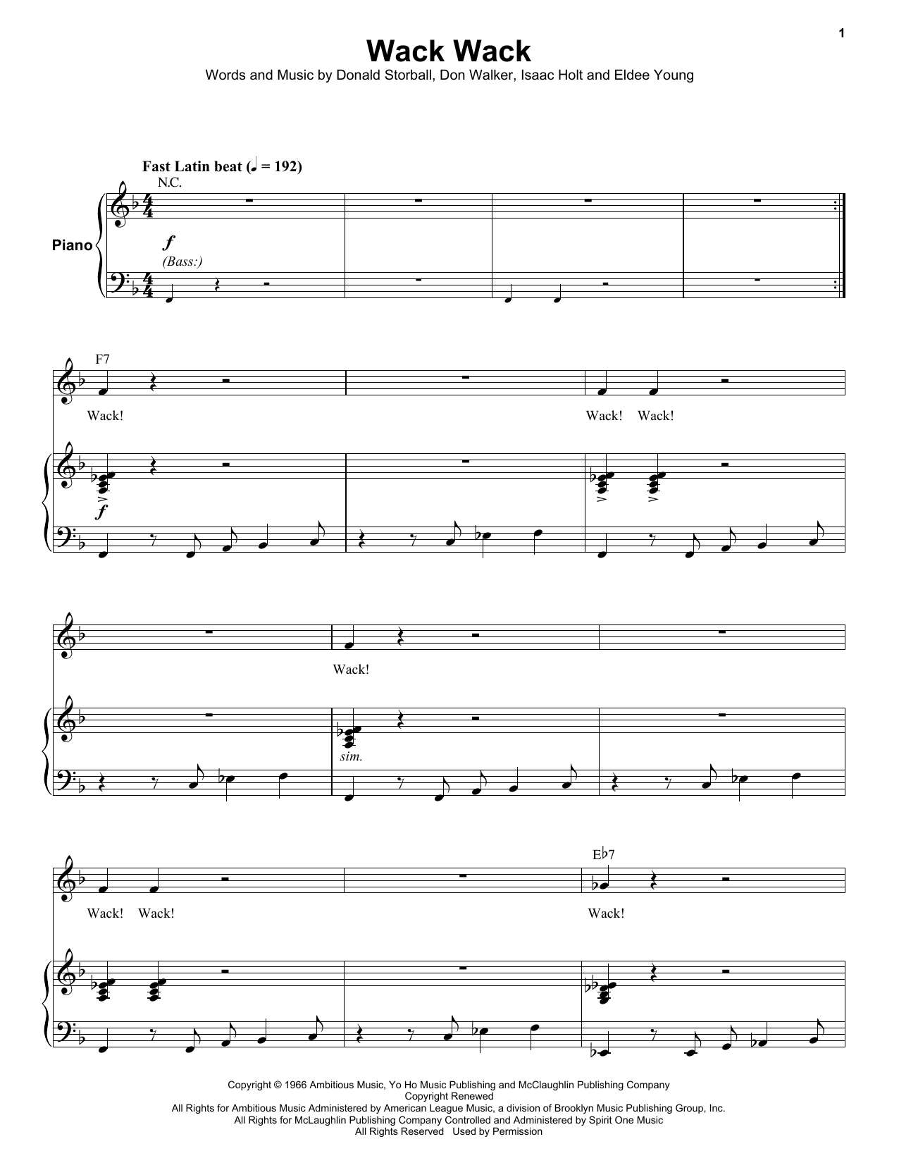 Eldee Young Wack Wack Sheet Music Notes & Chords for Keyboard Transcription - Download or Print PDF