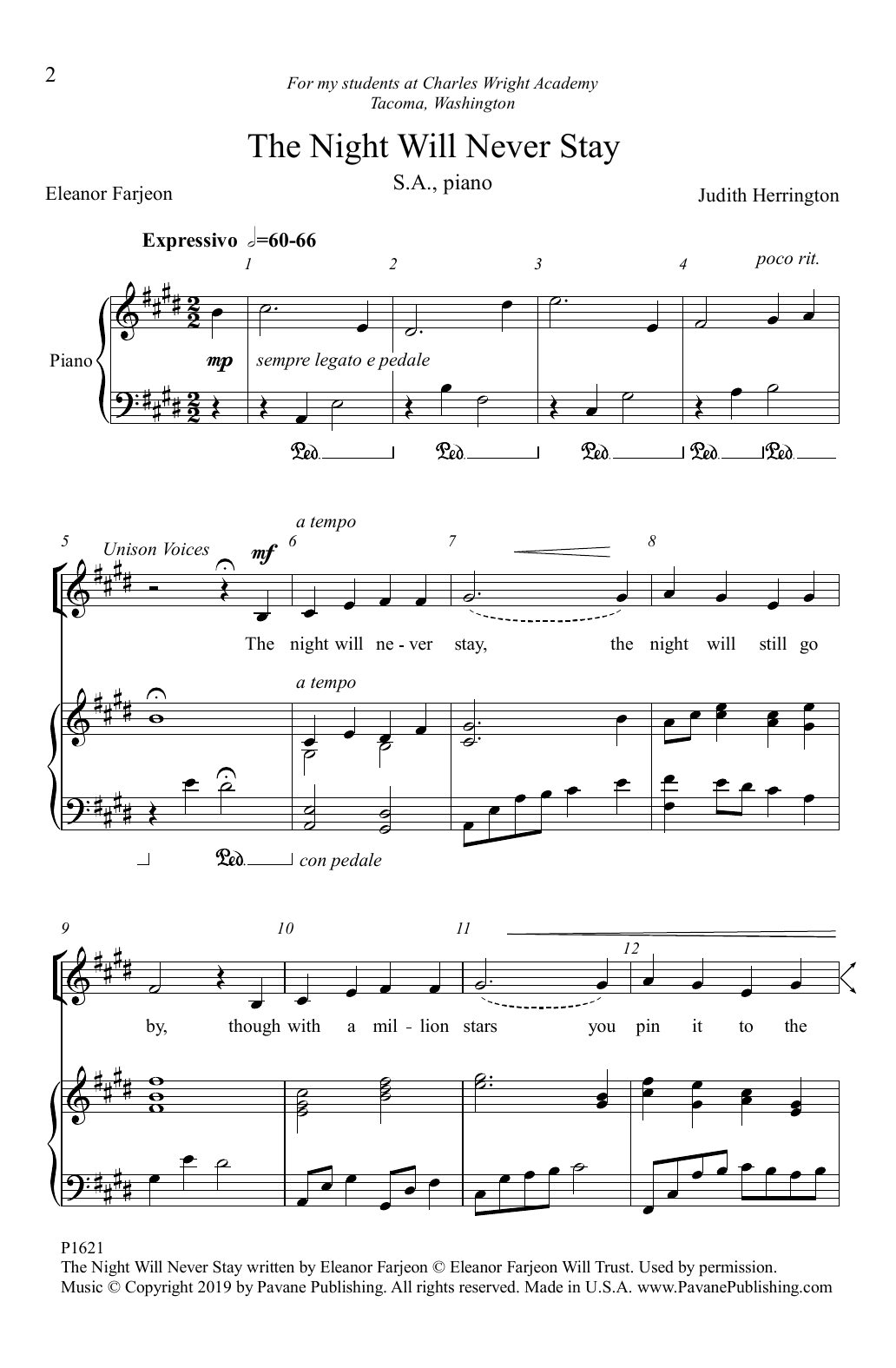 Eleanor Farjeon and Judith Herrington The Night Will Never Stay Sheet Music Notes & Chords for Choir - Download or Print PDF