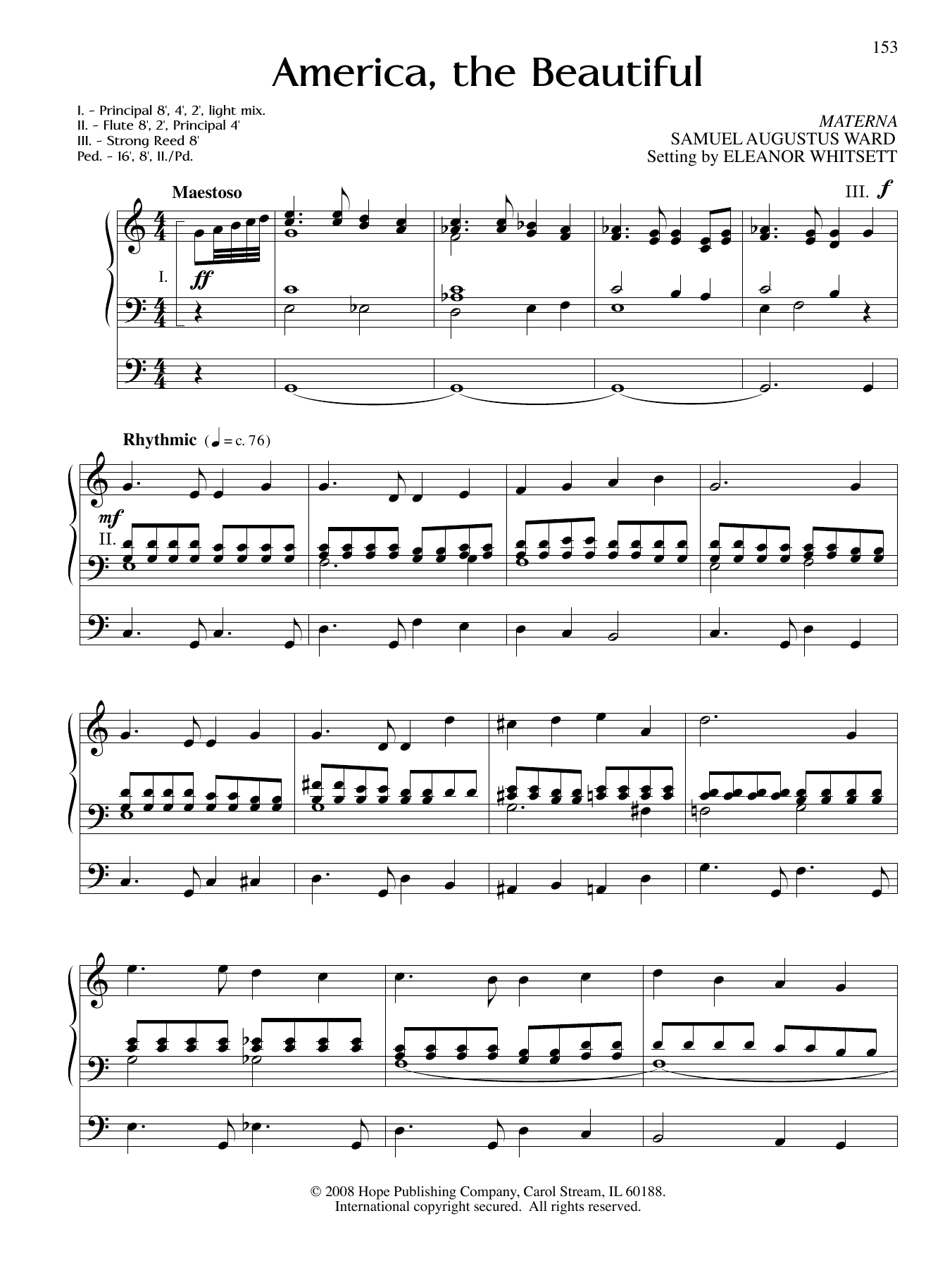 Eleanor Whitsett America, the Beautiful Sheet Music Notes & Chords for Organ - Download or Print PDF