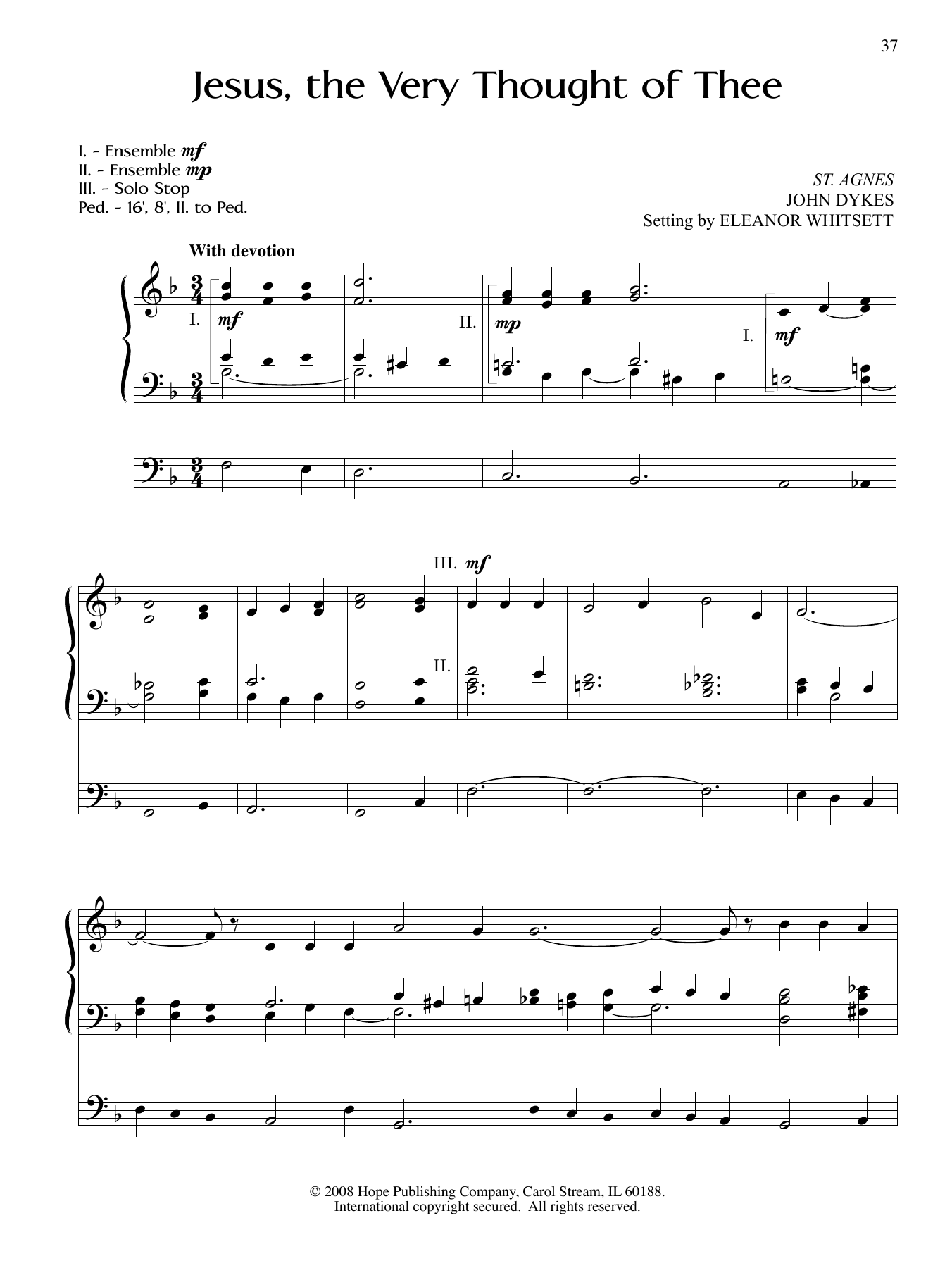 Eleanor Whitsett Jesus, The Very Thought of Thee Sheet Music Notes & Chords for Organ - Download or Print PDF