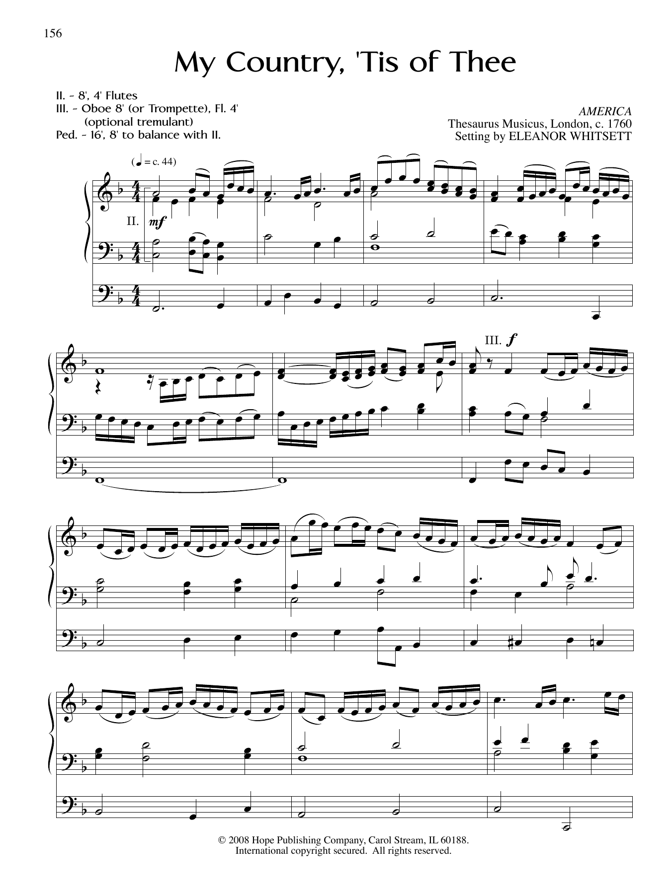 Eleanor Whitsett My Country, 'tis Of Thee Sheet Music Notes & Chords for Organ - Download or Print PDF