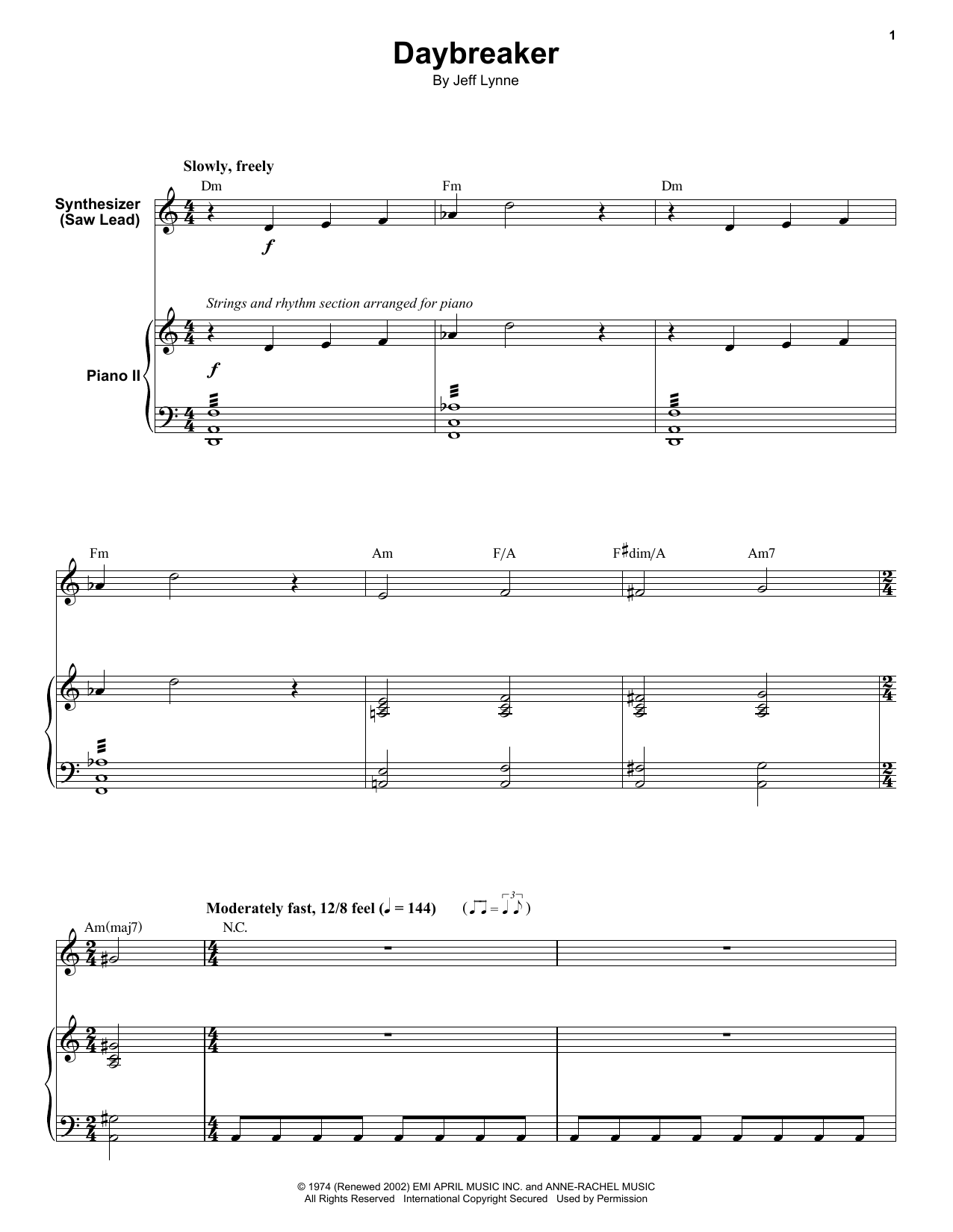 Electric Light Orchestra Daybreaker Sheet Music Notes & Chords for Keyboard Transcription - Download or Print PDF