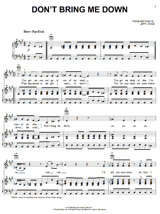 Electric Light Orchestra Don't Bring Me Down Sheet Music Notes & Chords for Melody Line, Lyrics & Chords - Download or Print PDF