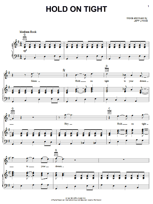 Electric Light Orchestra Hold On Tight Sheet Music Notes & Chords for Piano, Vocal & Guitar (Right-Hand Melody) - Download or Print PDF