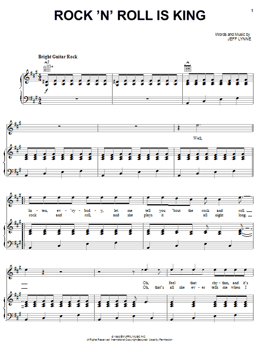 Electric Light Orchestra Rock 'N' Roll Is King Sheet Music Notes & Chords for Piano, Vocal & Guitar (Right-Hand Melody) - Download or Print PDF