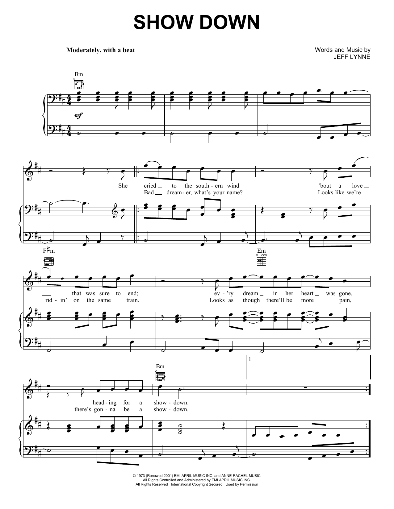 Electric Light Orchestra Show Down Sheet Music Notes & Chords for Piano, Vocal & Guitar (Right-Hand Melody) - Download or Print PDF