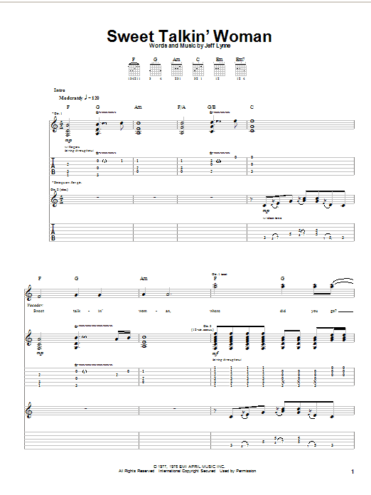 Electric Light Orchestra Sweet Talkin' Woman Sheet Music Notes & Chords for Guitar Tab - Download or Print PDF