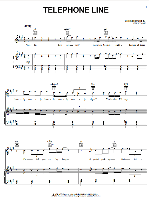 Electric Light Orchestra Telephone Line Sheet Music Notes & Chords for Melody Line, Lyrics & Chords - Download or Print PDF
