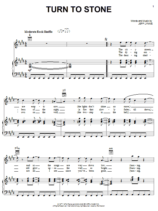 Electric Light Orchestra Turn To Stone Sheet Music Notes & Chords for Piano, Vocal & Guitar (Right-Hand Melody) - Download or Print PDF