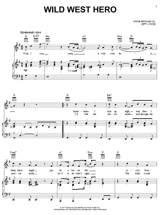 Electric Light Orchestra Wild West Hero Sheet Music Notes & Chords for Piano, Vocal & Guitar (Right-Hand Melody) - Download or Print PDF
