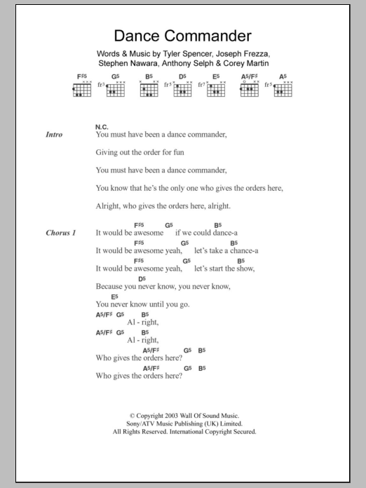 Electric Six Dance Commander Sheet Music Notes & Chords for Lyrics & Chords - Download or Print PDF