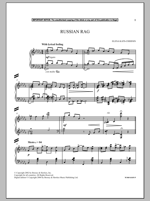 Elena Kats-Chernin Russian Rag Sheet Music Notes & Chords for Piano - Download or Print PDF Elena Kats-Chernin Russian Rag Sheet Music Notes & Chords for Piano - Download or Print PDF