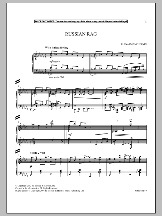 Elena Kats-Chernin Russian Rag Sheet Music Notes & Chords for Piano - Download or Print PDF