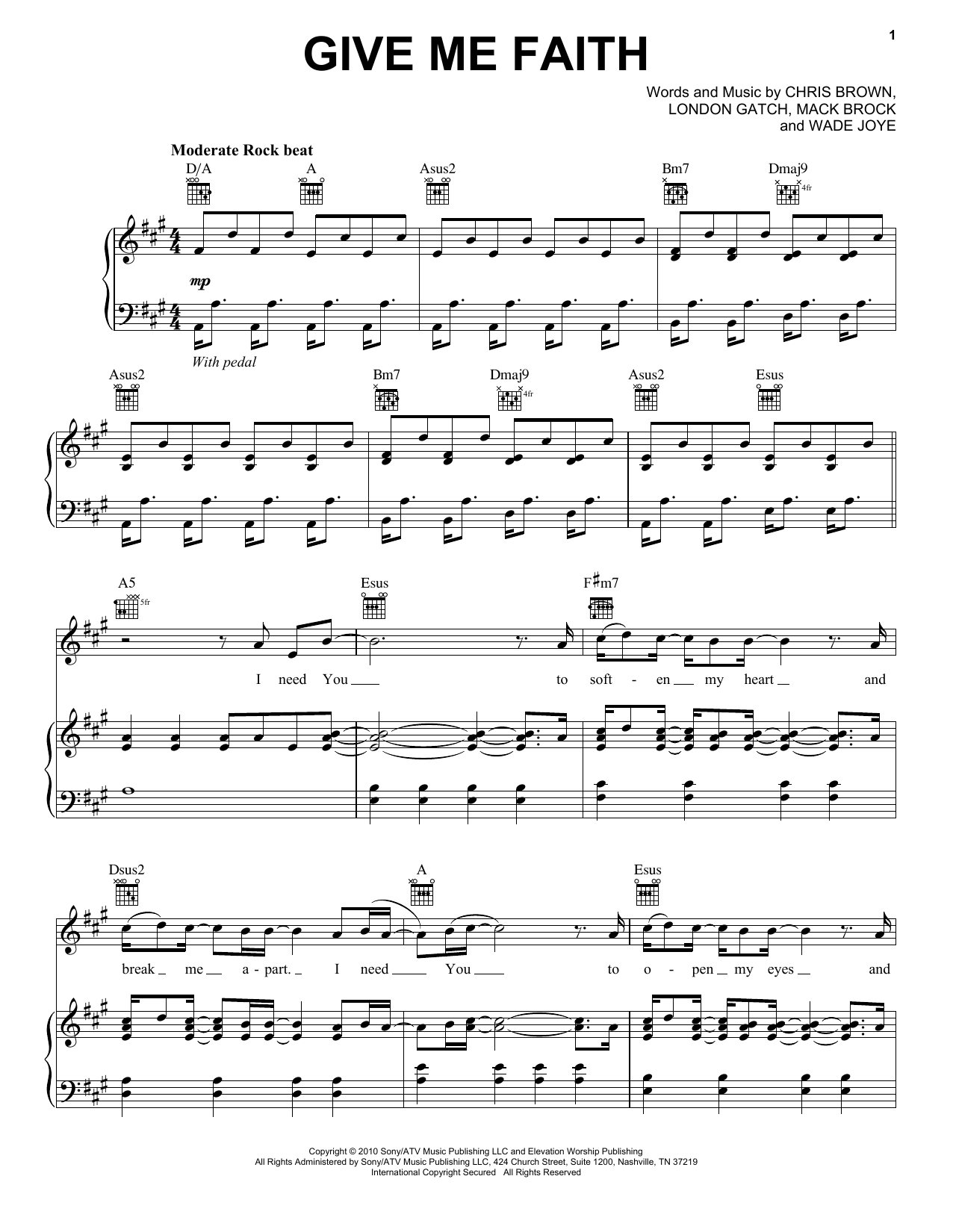 Wade Joye Give Me Faith Sheet Music Notes & Chords for Melody Line, Lyrics & Chords - Download or Print PDF