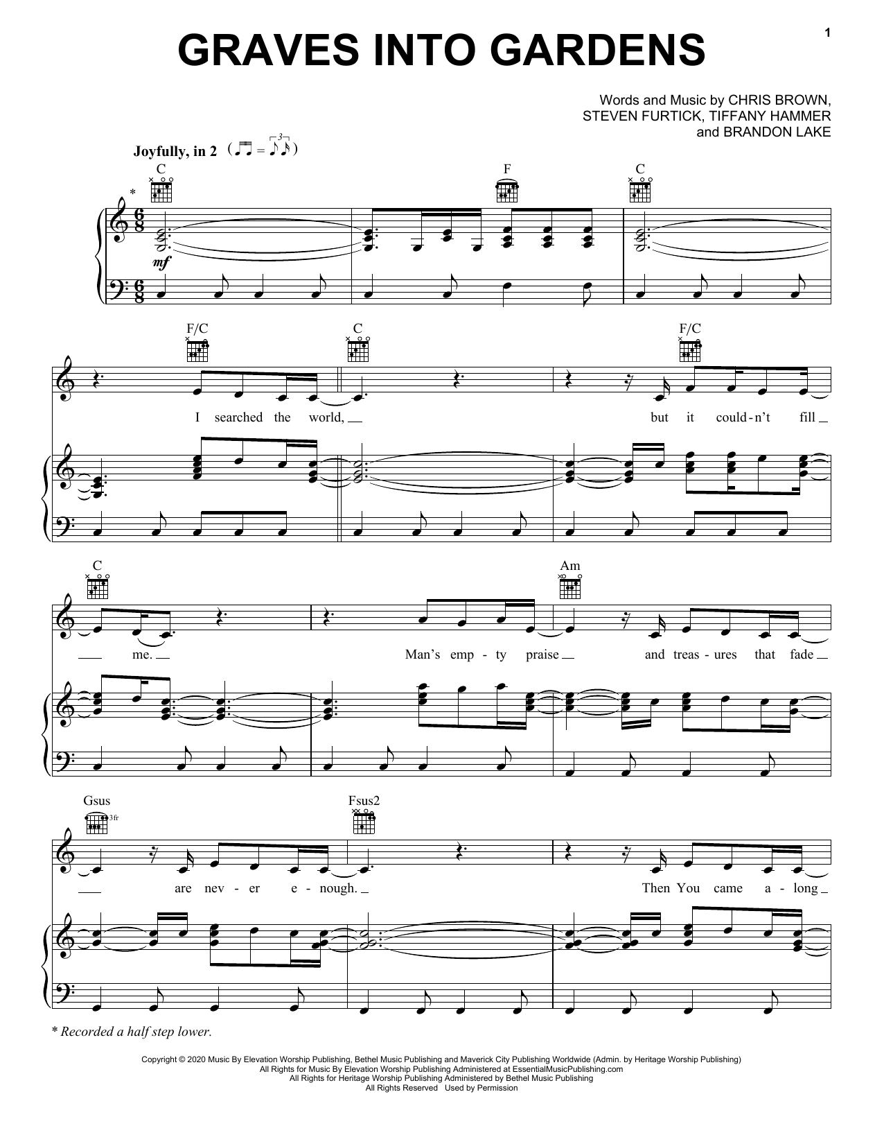 Elevation Worship Graves Into Gardens Sheet Music Notes & Chords for Easy Piano - Download or Print PDF