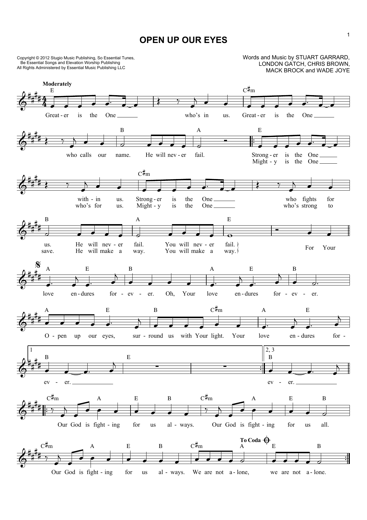 Elevation Worship Open Up Our Eyes Sheet Music Notes & Chords for Melody Line, Lyrics & Chords - Download or Print PDF