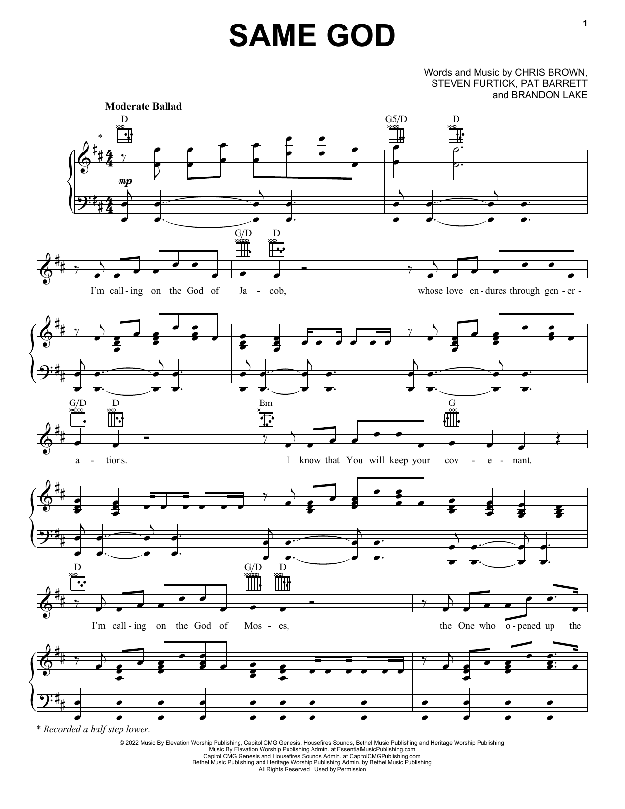 Elevation Worship Same God Sheet Music Notes & Chords for Piano, Vocal & Guitar Chords (Right-Hand Melody) - Download or Print PDF
