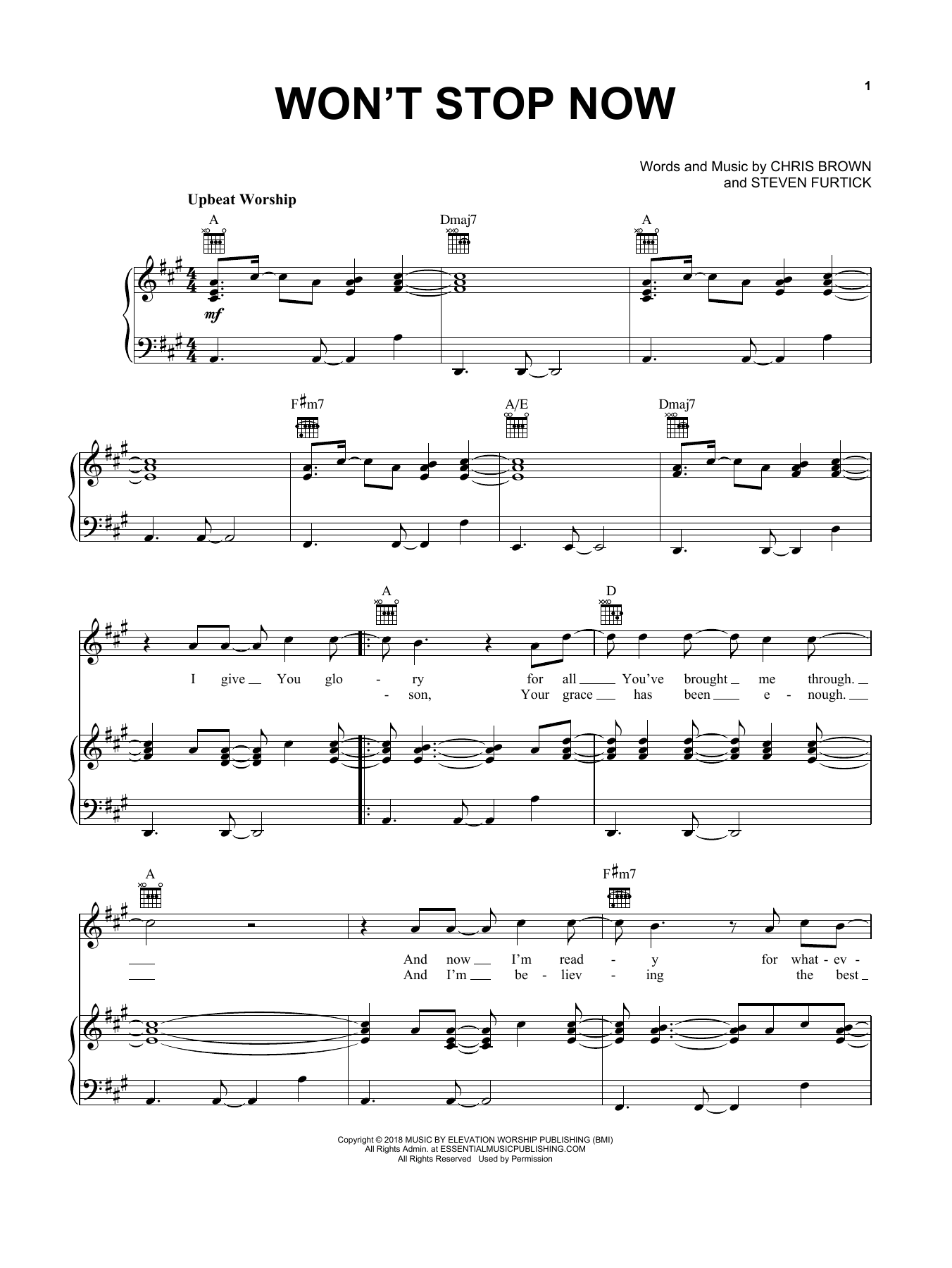 Elevation Worship Won't Stop Now Sheet Music Notes & Chords for Piano, Vocal & Guitar (Right-Hand Melody) - Download or Print PDF