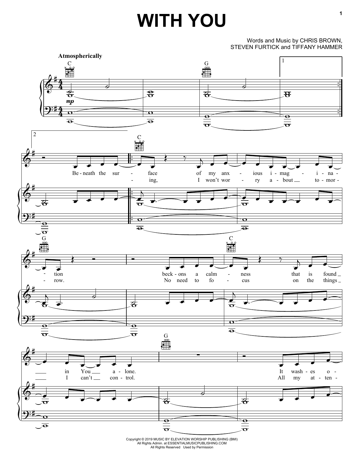 Preview Elevation Worship With You Christian sheet music, notes and chords for Piano, Vocal & Guitar (Right-Hand Melody), SKU: 477877 With You sheet music