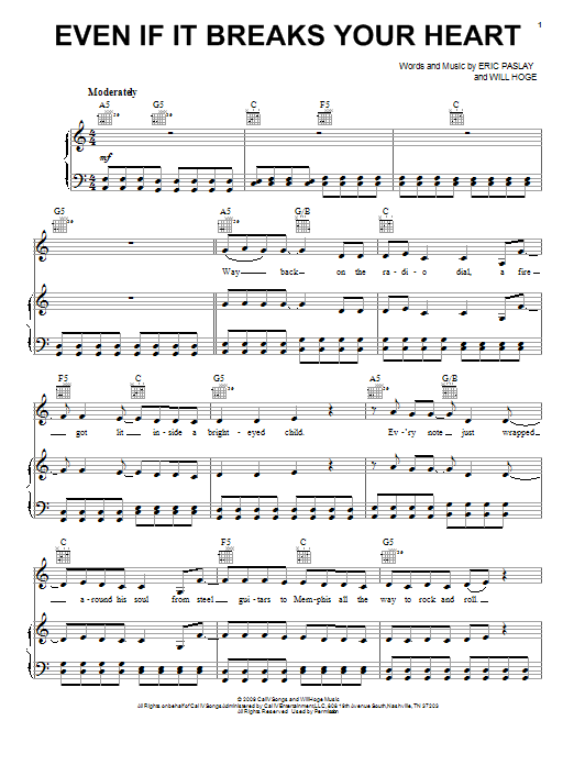 Eli Young Band Even If It Breaks Your Heart Sheet Music Notes & Chords for Piano, Vocal & Guitar (Right-Hand Melody) - Download or Print PDF