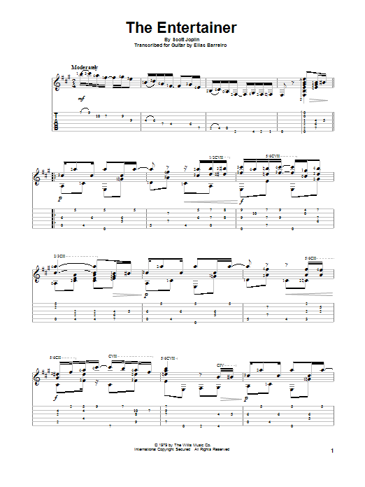 Elias Barreiro The Entertainer Sheet Music Notes & Chords for Guitar Tab - Download or Print PDF