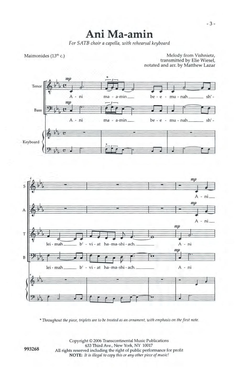 Elie Wisel Ani Ma-amin Sheet Music Notes & Chords for Choral - Download or Print PDF