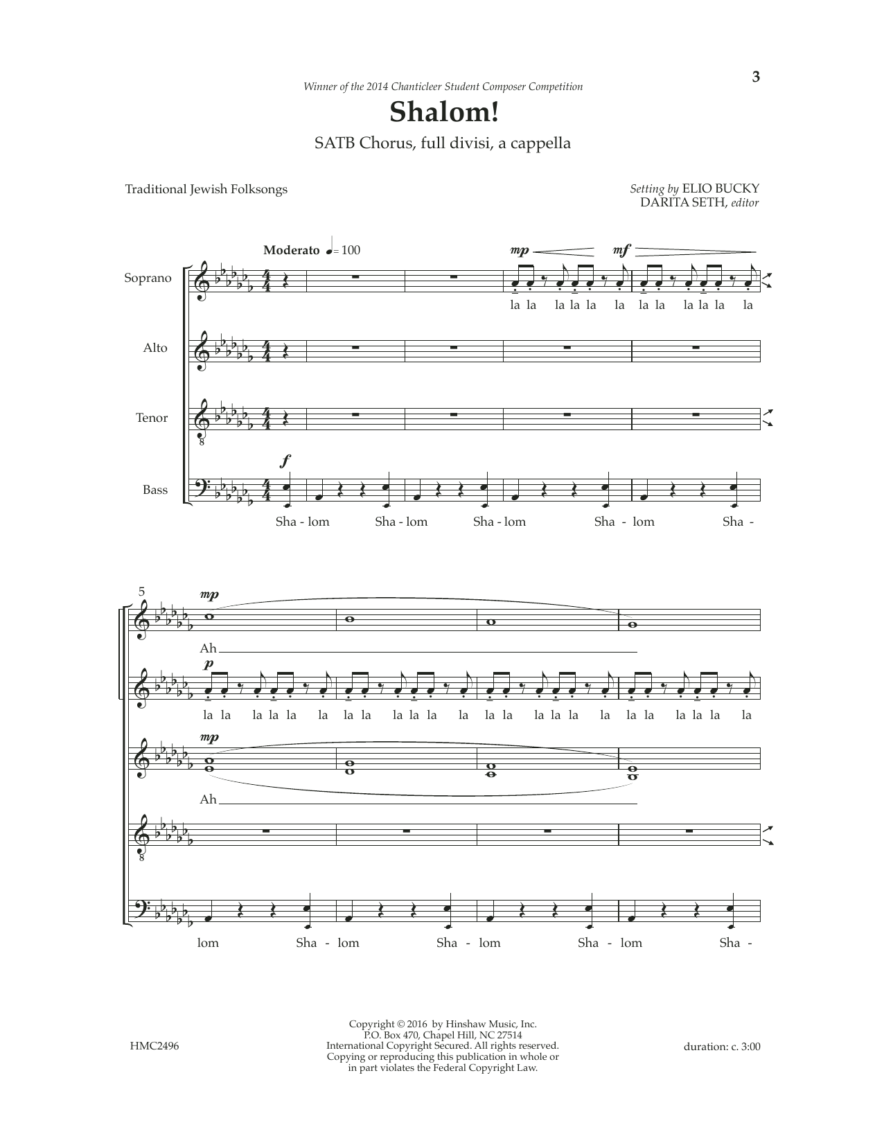 Elio Bucky Shalom (ed. Darita Seth) Sheet Music Notes & Chords for SATB Choir - Download or Print PDF Elio Bucky Shalom (ed. Darita Seth) Sheet Music Notes & Chords for SATB Choir - Download or Print PDF