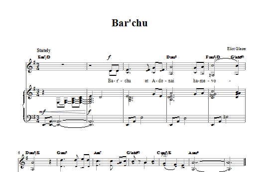 Eliot Glaser Bar'chu Sheet Music Notes & Chords for Piano, Vocal & Guitar (Right-Hand Melody) - Download or Print PDF